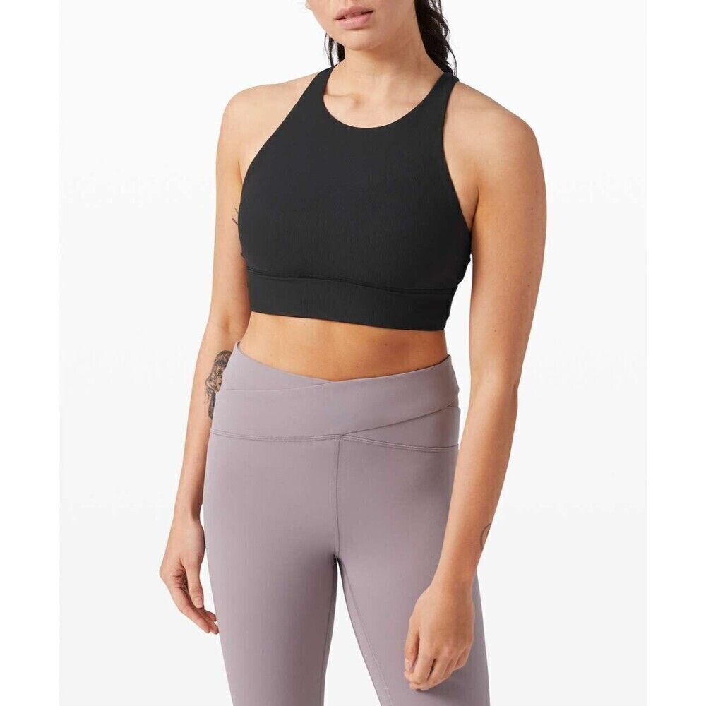 Lululemon Energy High-Neck Longline Black Sports Bra Size 2